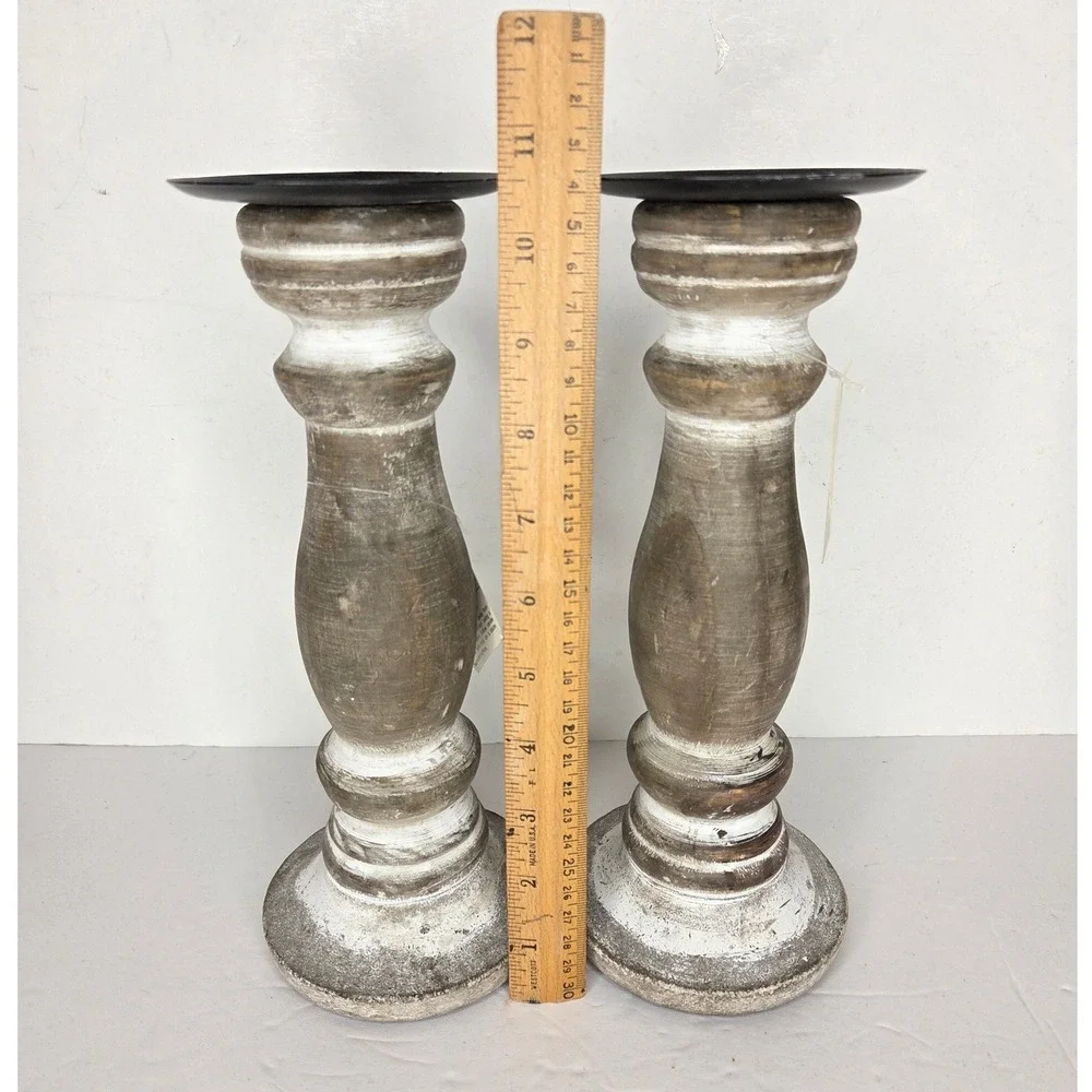 Hobby Lobby Rustic Whitewash Wood Pillar Candle Holders Set of 2 Farmhouse
